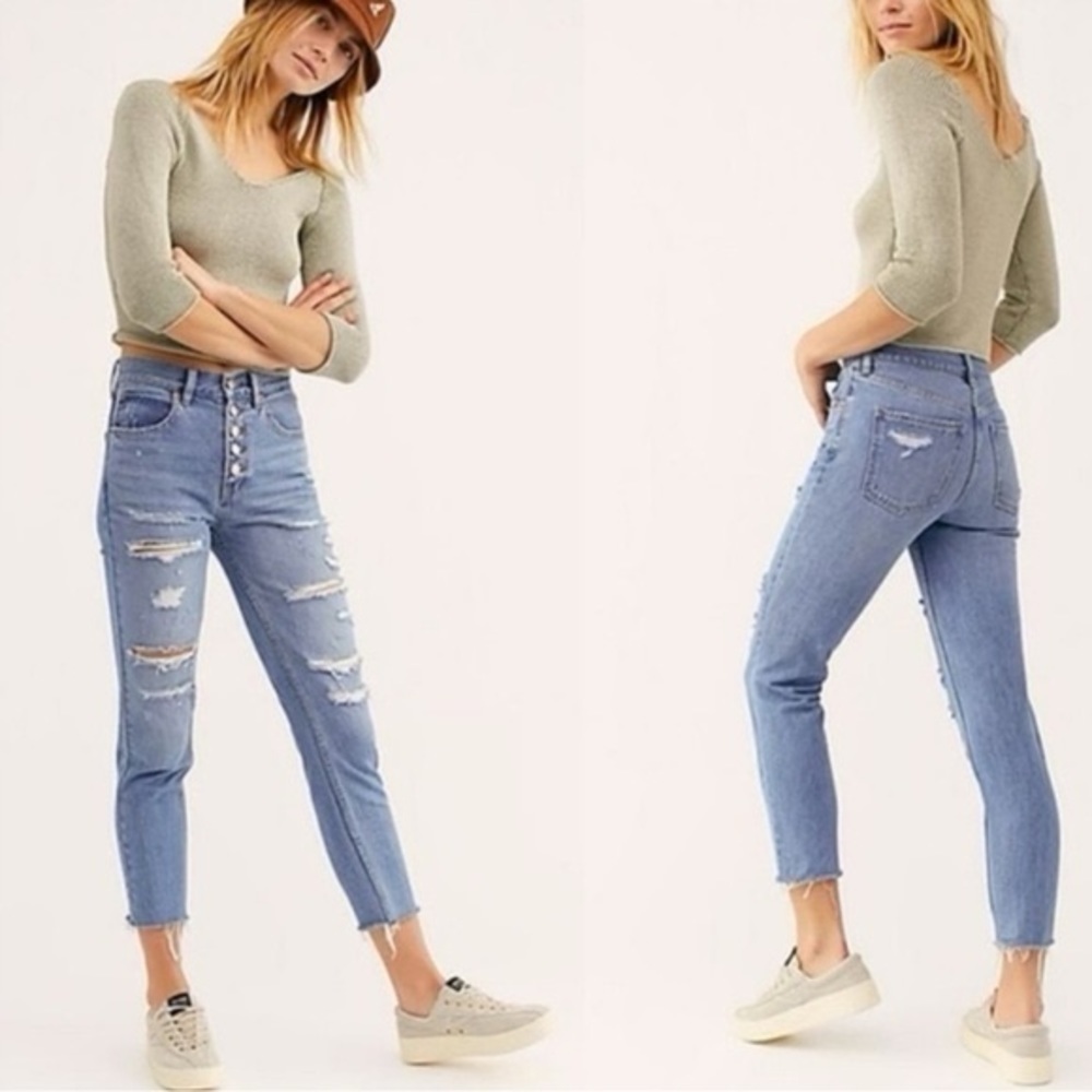 Free People We The Free 31 Blossom Rigid Skinny Jeans Distressed OB901610